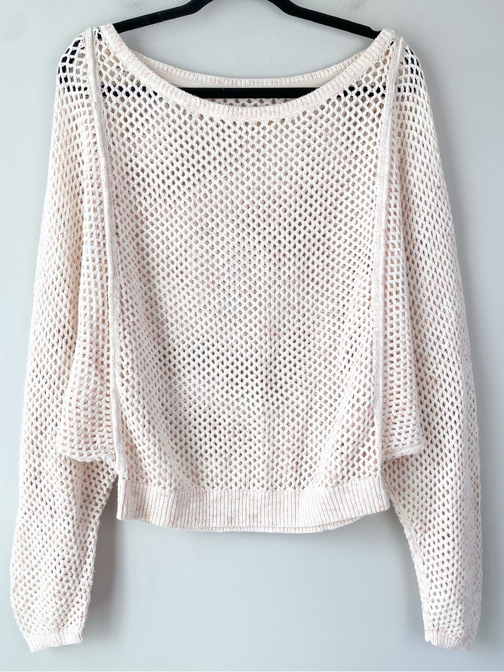 Pilcro Anthropologie Womens Crochet Sweater M Cream Pink Open Knit Dolman Beach